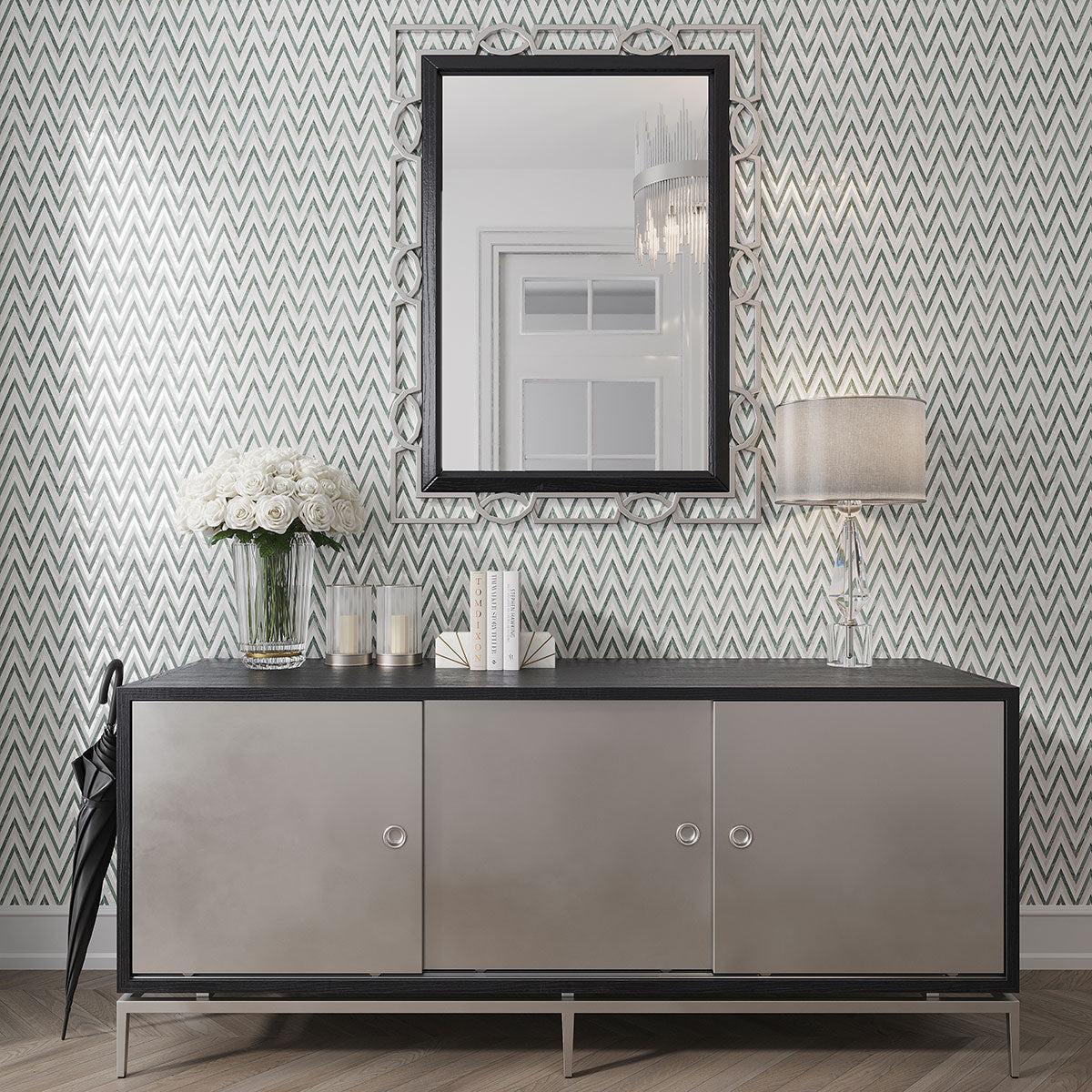 Envy Skinny Chevron Pearl Green Marble and Shell Tile | Tile Club