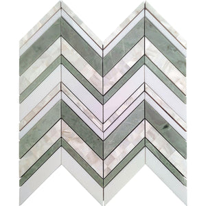 Envy Chevron Pearl Green Marble and Shell Tile
