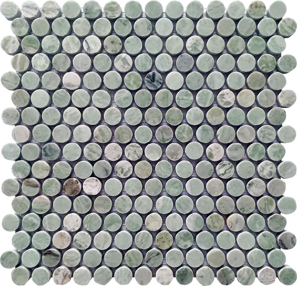 Modern Rounded Tile Envy Green Marble Penny Round Tile | Natural Stone Mosaic