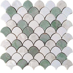Envy Green Marble and Shell Mini Scale Marble Mosaic Tile