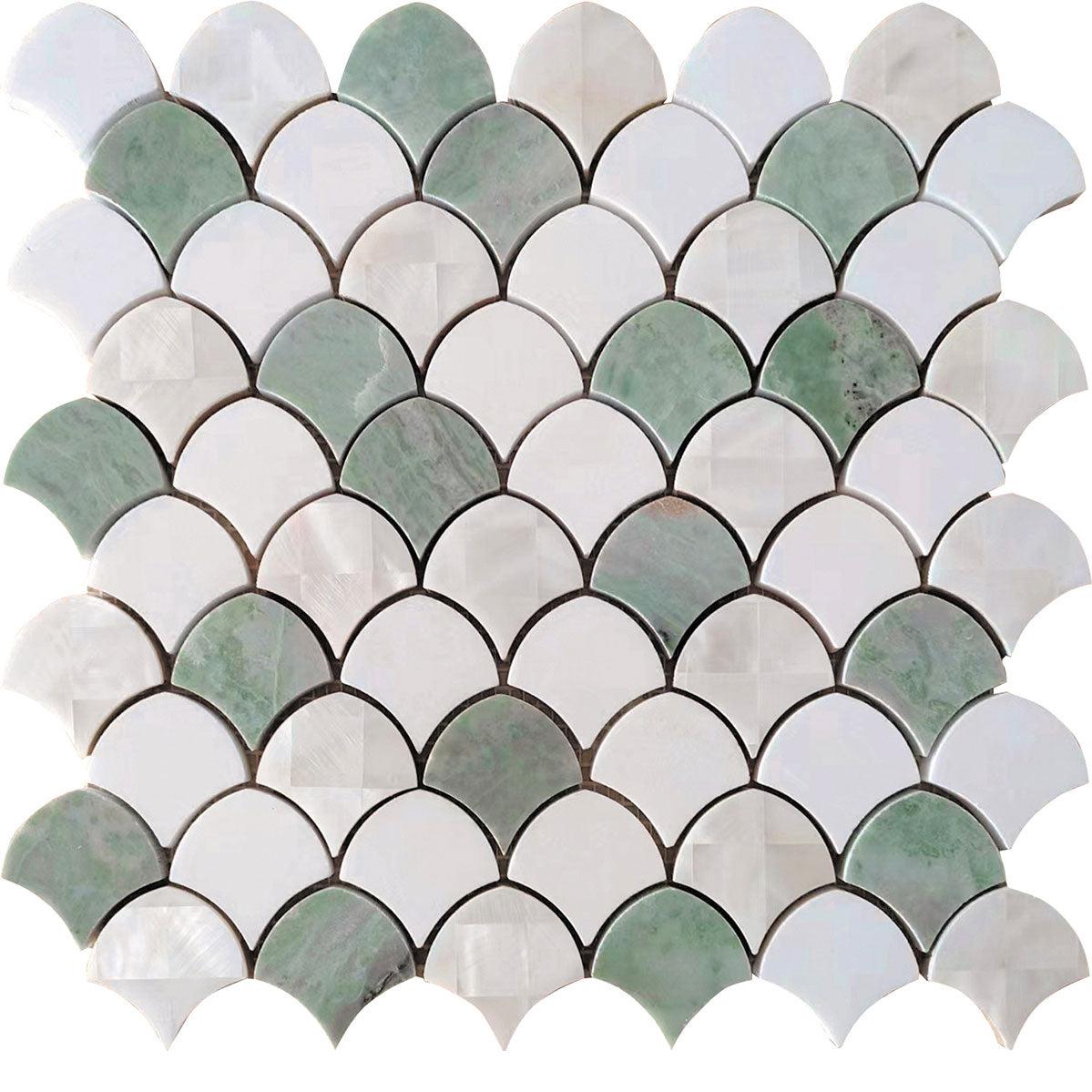 Envy Green Marble and Shell Mini Scale Marble Mosaic Tile Sample