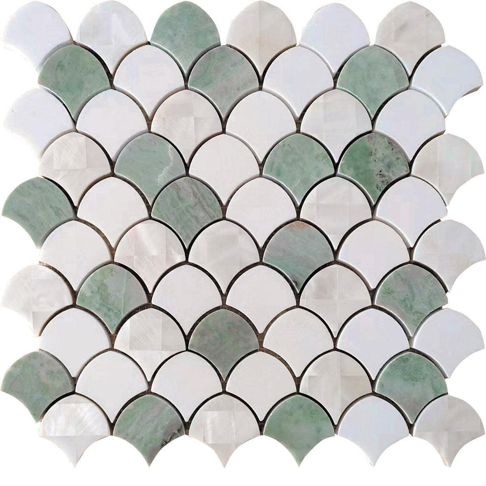 Envy Green Marble and Shell Mini Scale Marble Mosaic Tile Sample Swatch ...