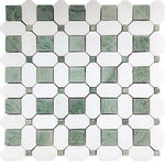 Envy Green Octagon and Thassos Square Marble Mosaic Tile