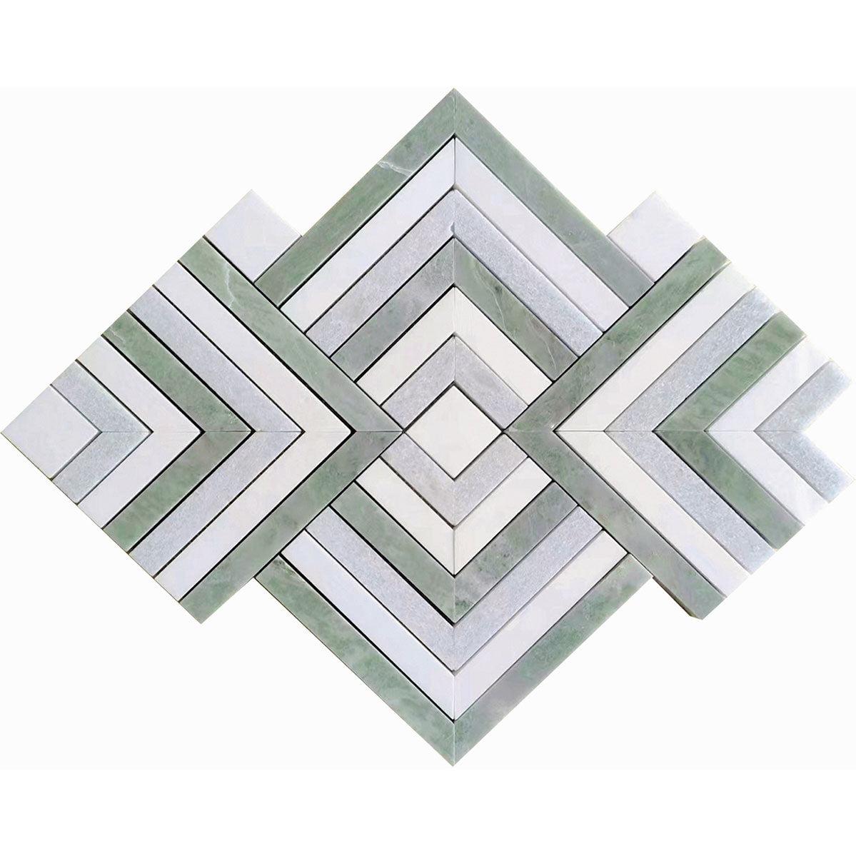 Envy Green and Blue Marble Square Weave Mosaic Tile Sample