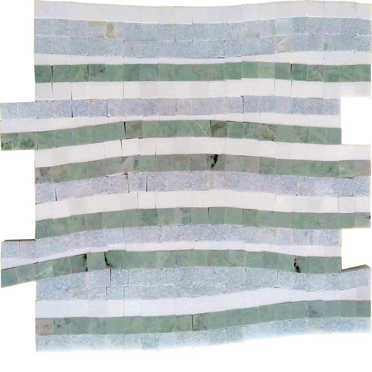 Envy Green and Thassos Waterfall Marble Mosaic Tile Sample