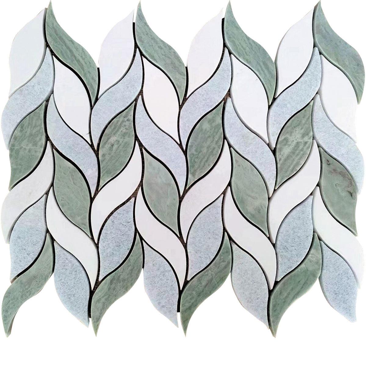 Envy Green and White Leaf Marble Mosaic Tile | Tile Club