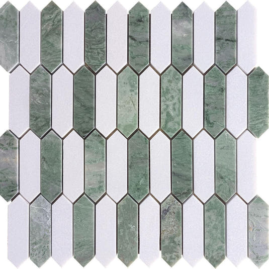 Envy Green and White Mini Picket Marble Mosaic Tile | Tile Club