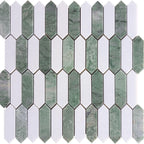 Envy Green and White Mini Picket Marble Mosaic Tile | Tile Club