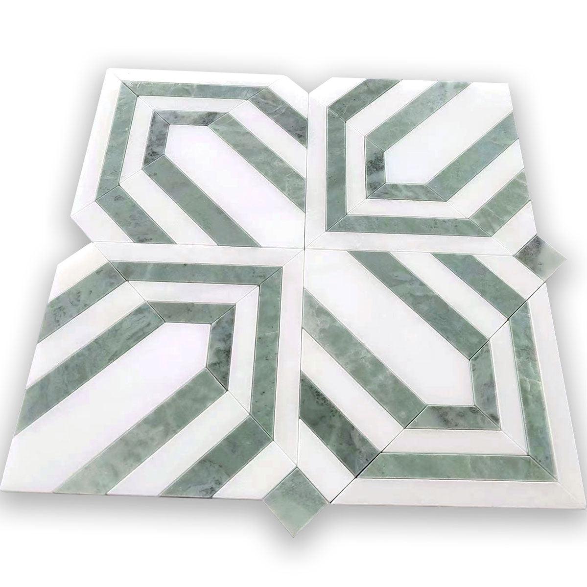 Envy Trinity Green Marble Geometric Mosaic Tile