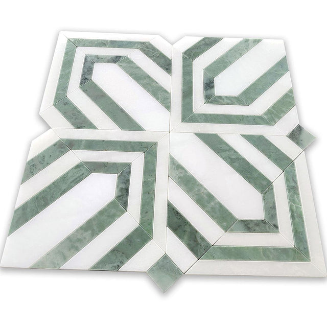 Envy Trinity Green Marble Geometric Mosaic Tile | Natural Colored Stone ...