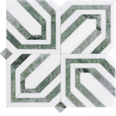 Envy Trinity Green Marble Geometric Mosaic Tile
