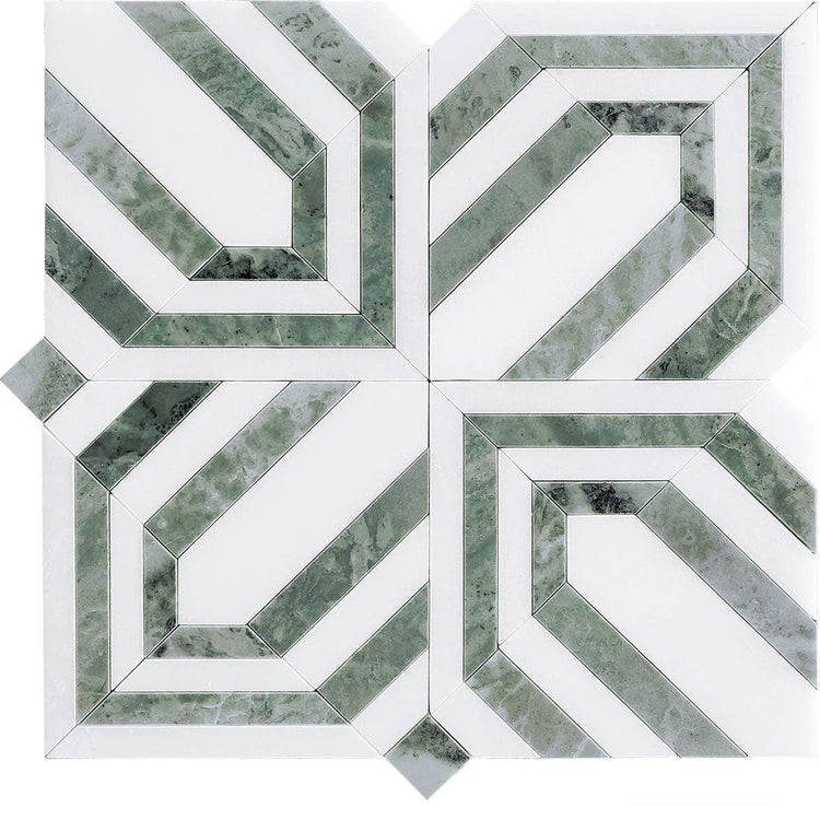 Envy Trinity Green Marble Geometric Mosaic Tile Sample