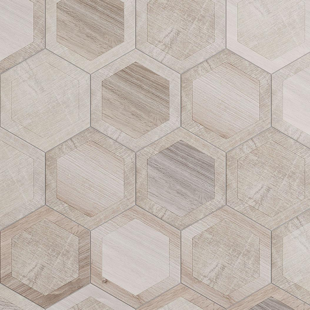 Esagona Intarcio Silver Wood Look Porcelain Tile | Tile Club