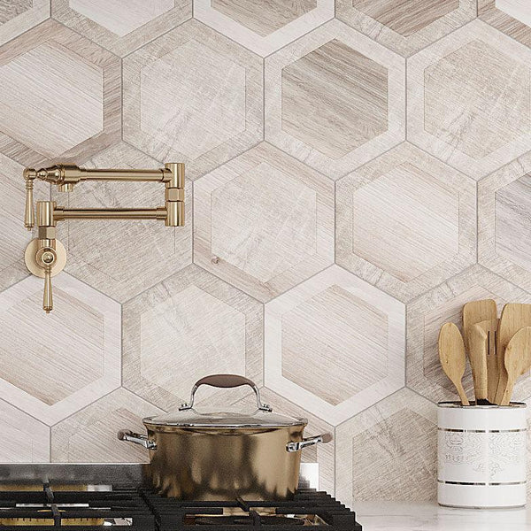 Esagona Intarcio White Wood Look Porcelain Tile | Tile Club