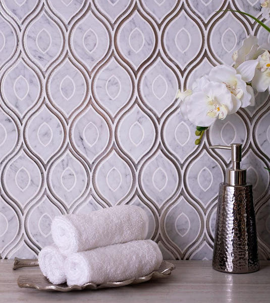 Evil Eye Carrara Marble Mosaic Tile Backsplash