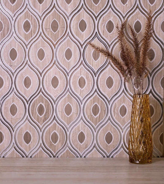 Evil Eye Wooden Beige Marble Mosaic Tile for kitchen backsplash