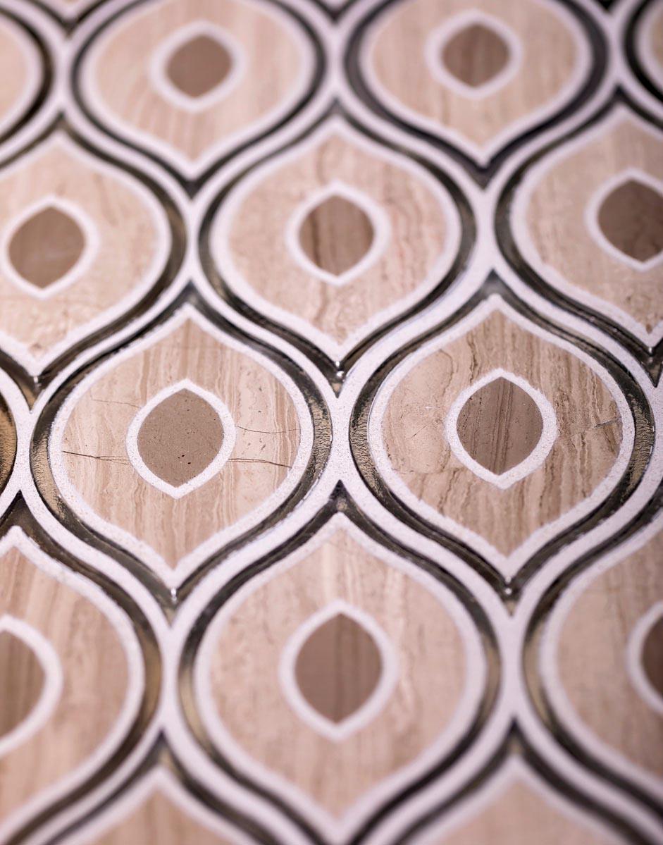 Evil Eye Wooden Beige Marble Mosaic Tile