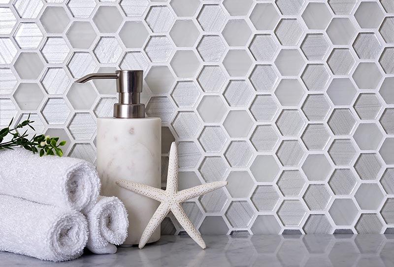 FABRIQUE WHITE HEXAGON GLASS MOSAIC TILE for backsplash
