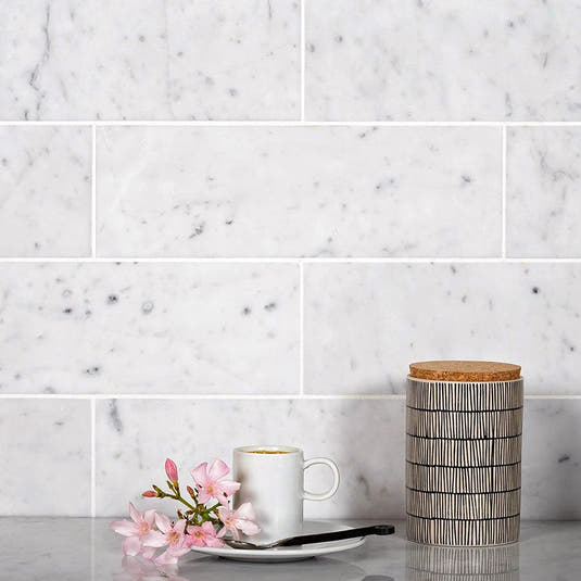 Bianco Carrara 4X12 Honed Marble Subway Tile Backsplash