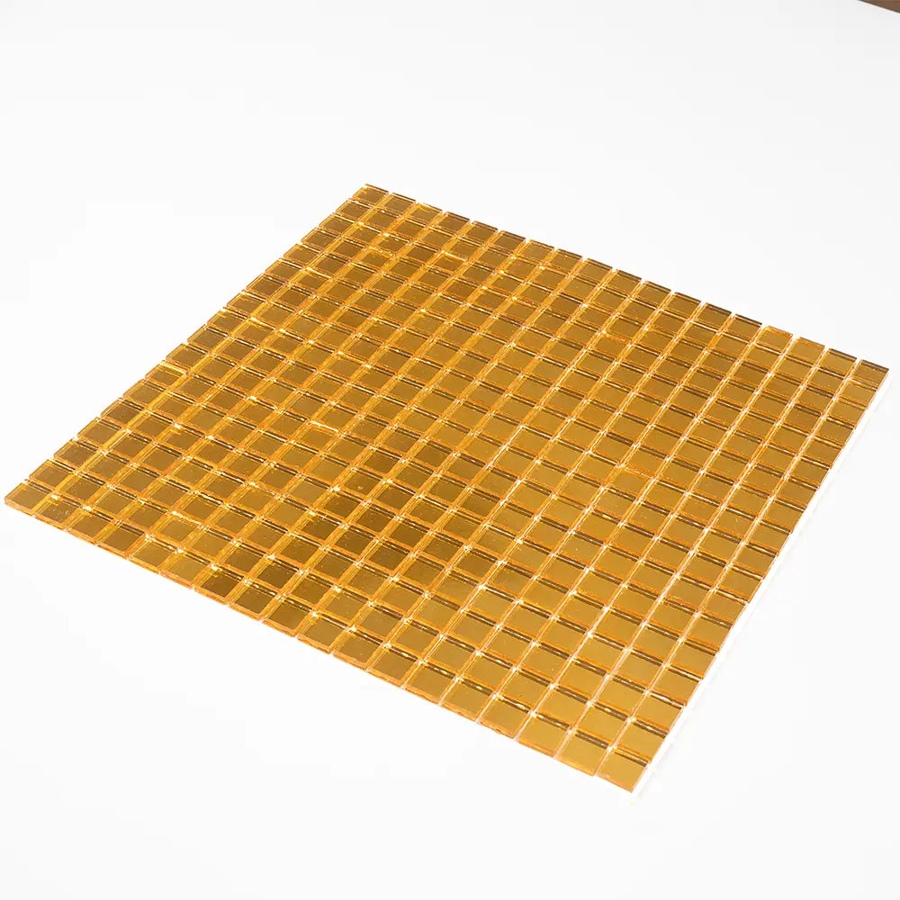 0 8" Yellow Gold Mini Mirrored Squares Glass Tile | Tile Club