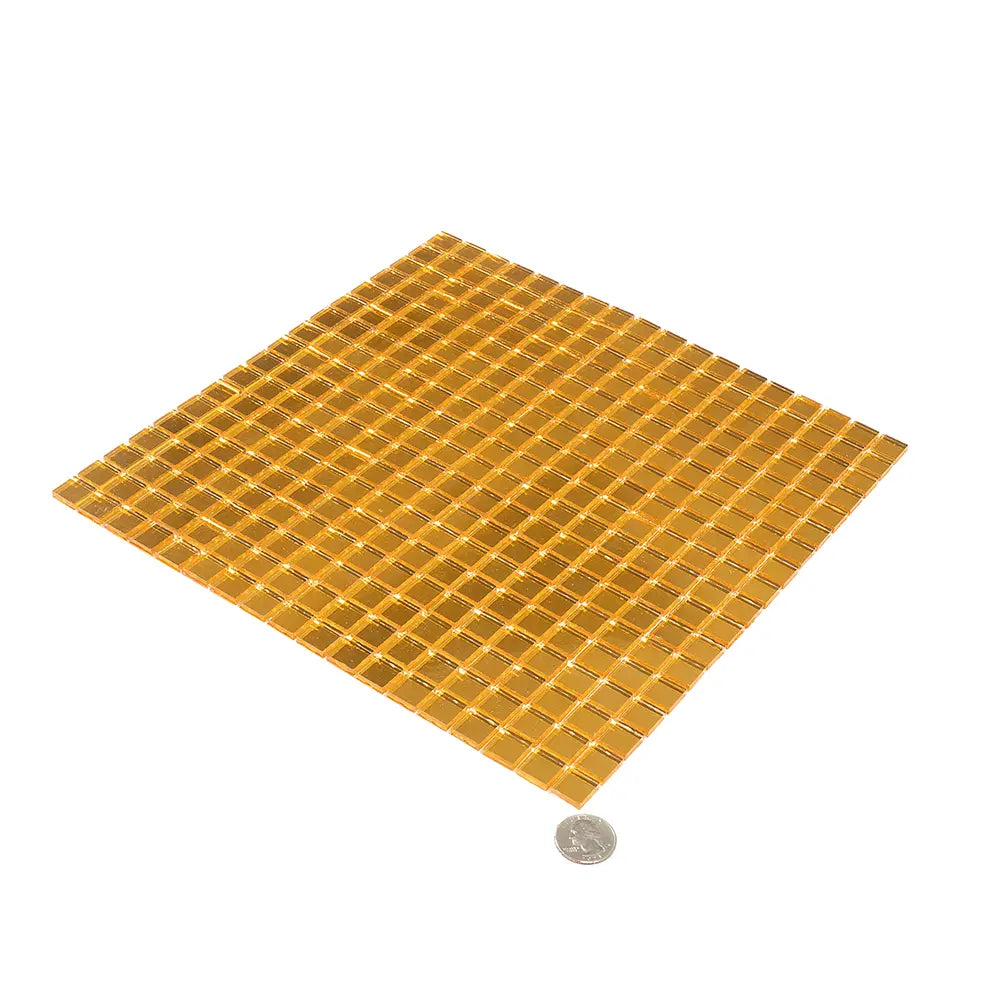 0 8" Yellow Gold Mini Mirrored Squares Glass Tile | Tile Club
