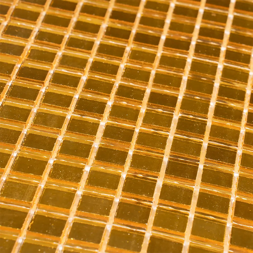 0 8" Yellow Gold Mini Mirrored Squares Glass Tile | Tile Club
