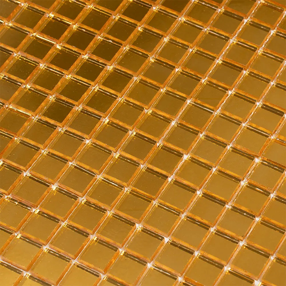0 8" Yellow Gold Mini Mirrored Squares Glass Tile | Tile Club