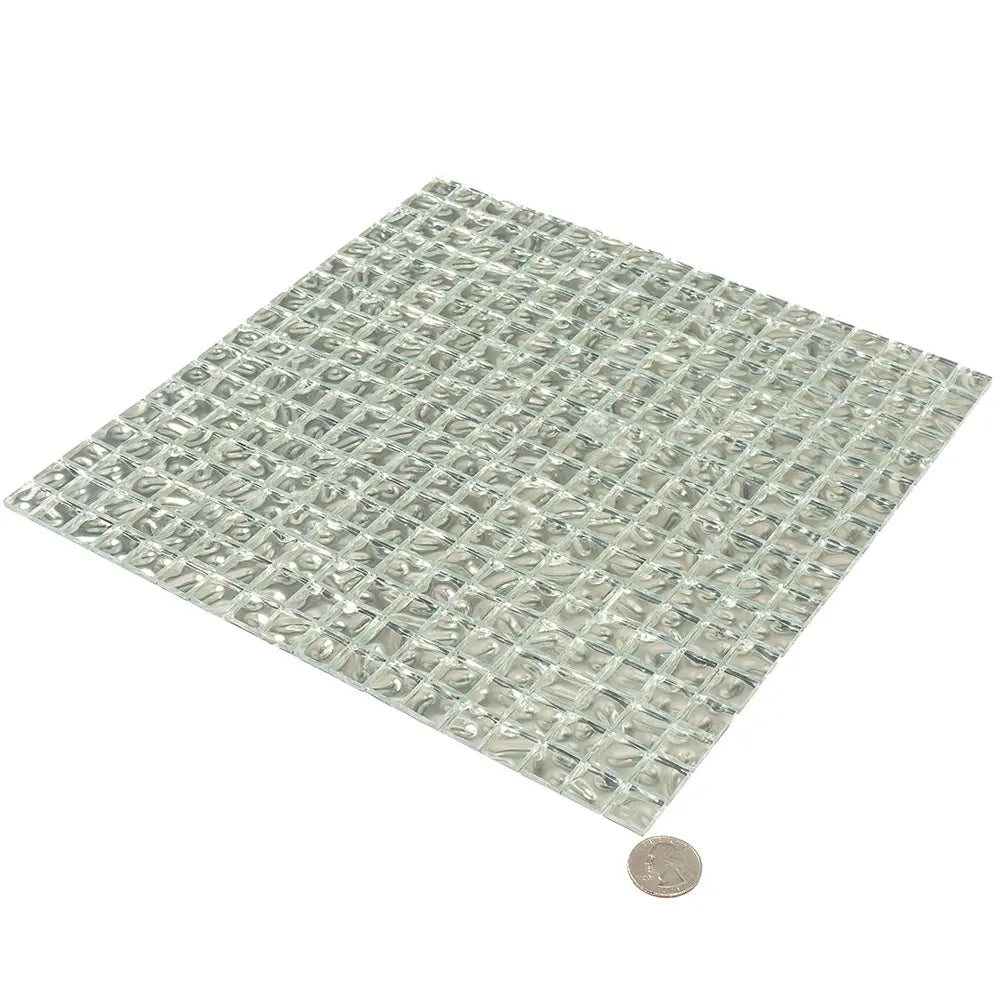 0 6" Wavy Silver Squares Glass Tile | Tile Club