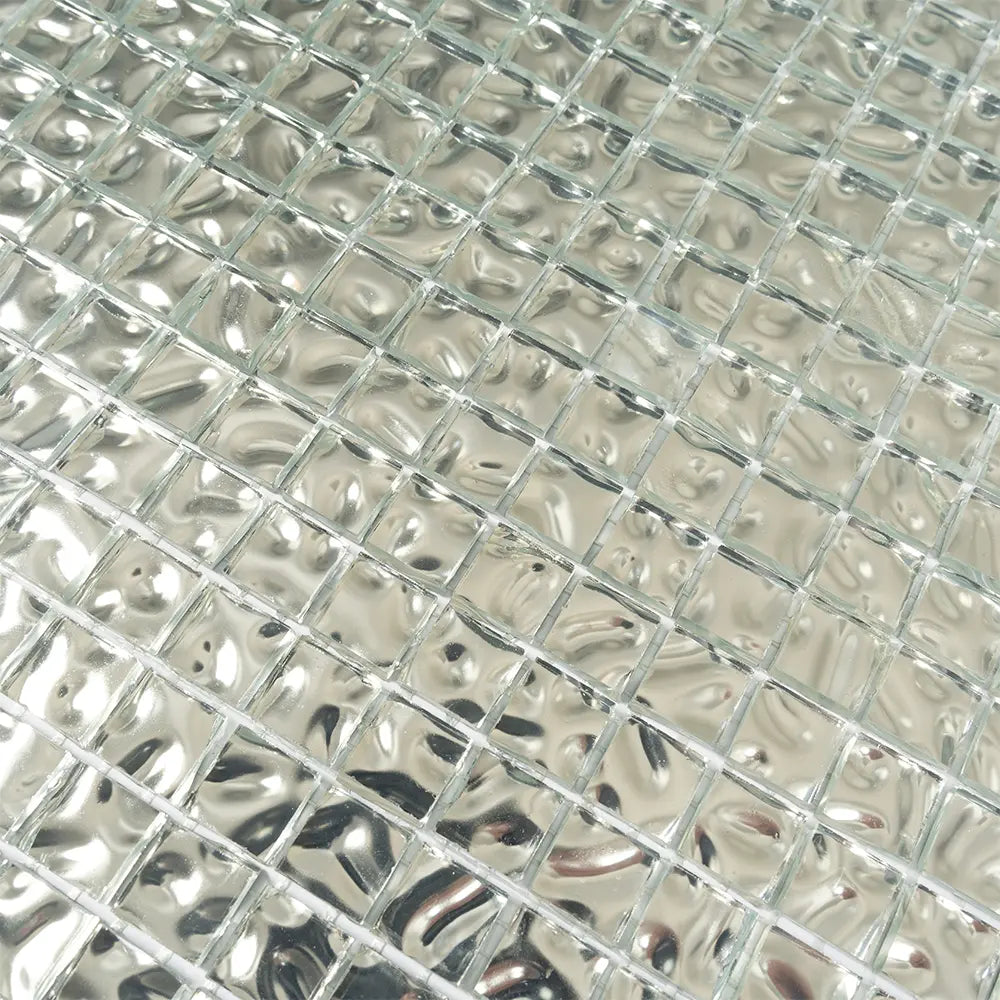 0 6" Wavy Silver Squares Glass Tile | Tile Club