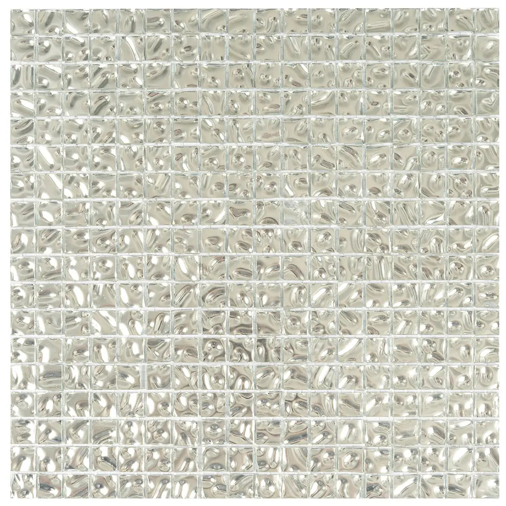 0 6" Wavy Silver Squares Glass Tile | Tile Club