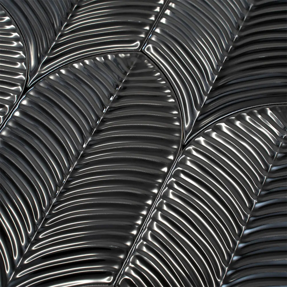 Plume Black Feather Ceramic Tile | Tile Club
