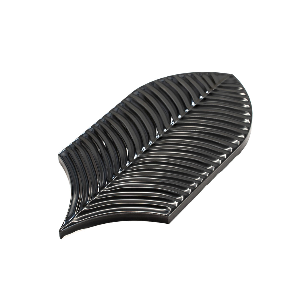 Plume Black Feather Ceramic Tile | Tile Club