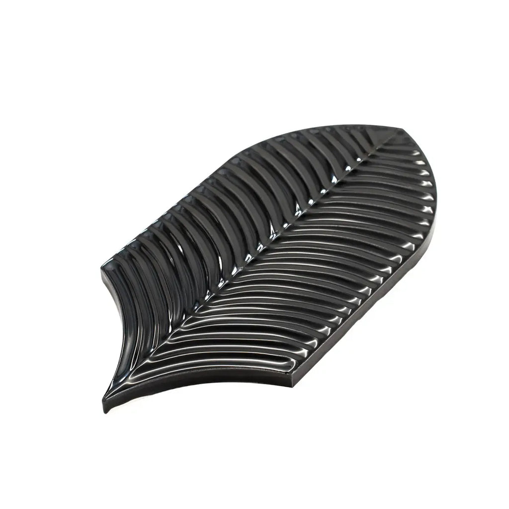 Plume Black Feather Ceramic Tile | Tile Club
