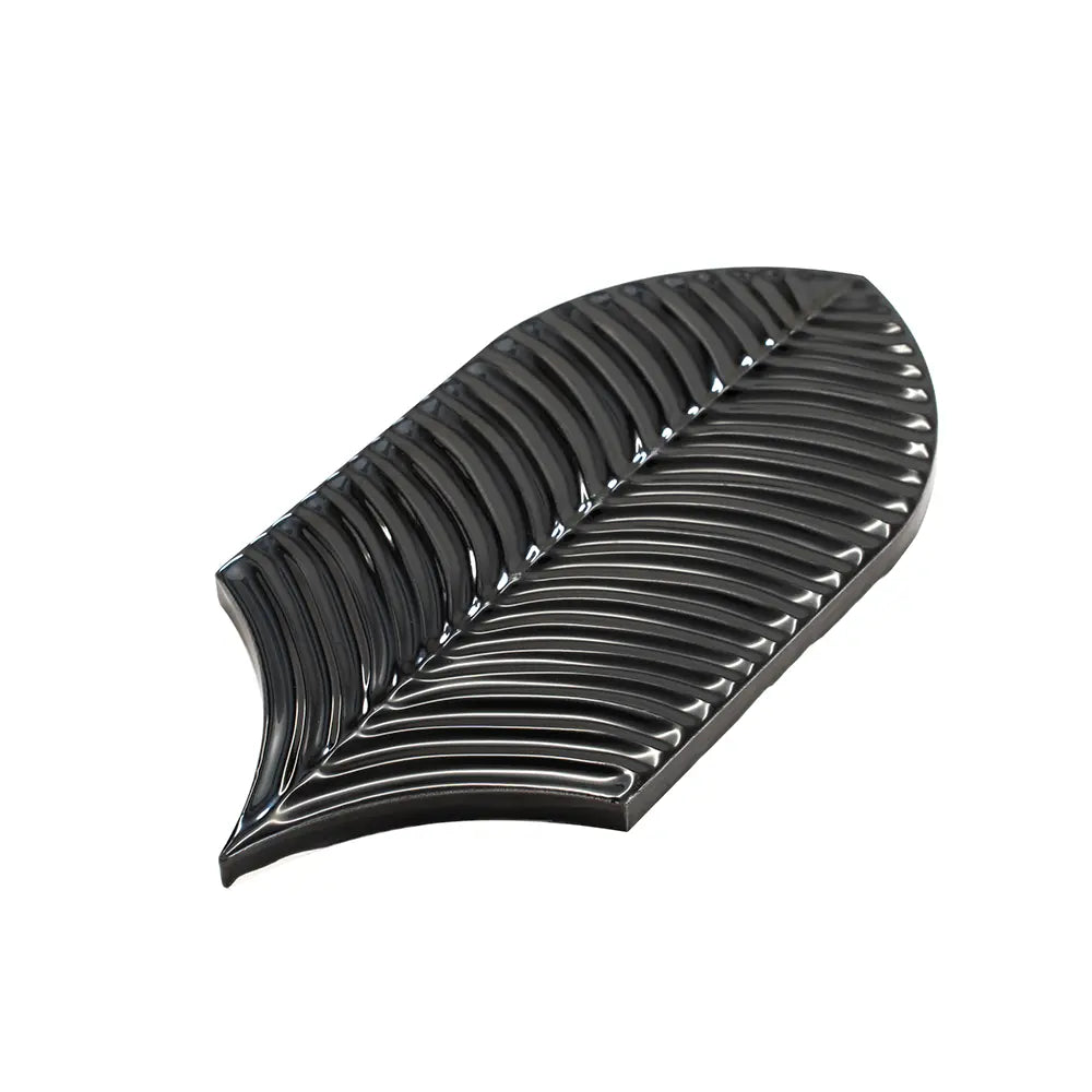 Plume Black Feather Ceramic Tile | Tile Club