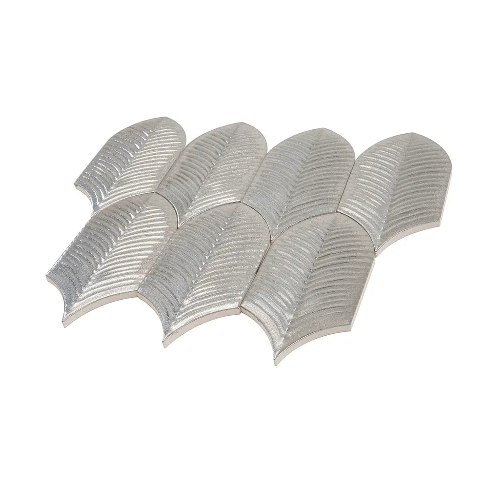 Plume Metallic Platinum Feather Ceramic Tile | Tile Club
