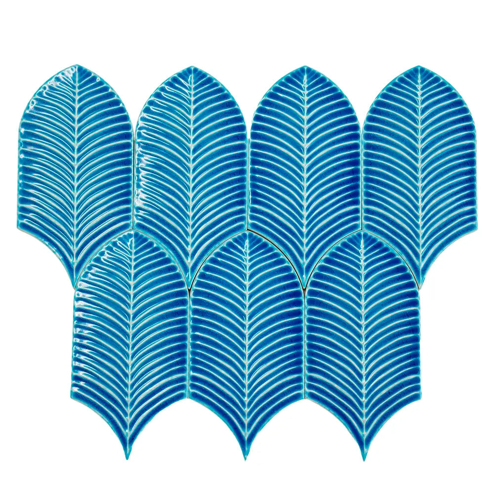 Plume Water Crackle Feather Ceramic Tile