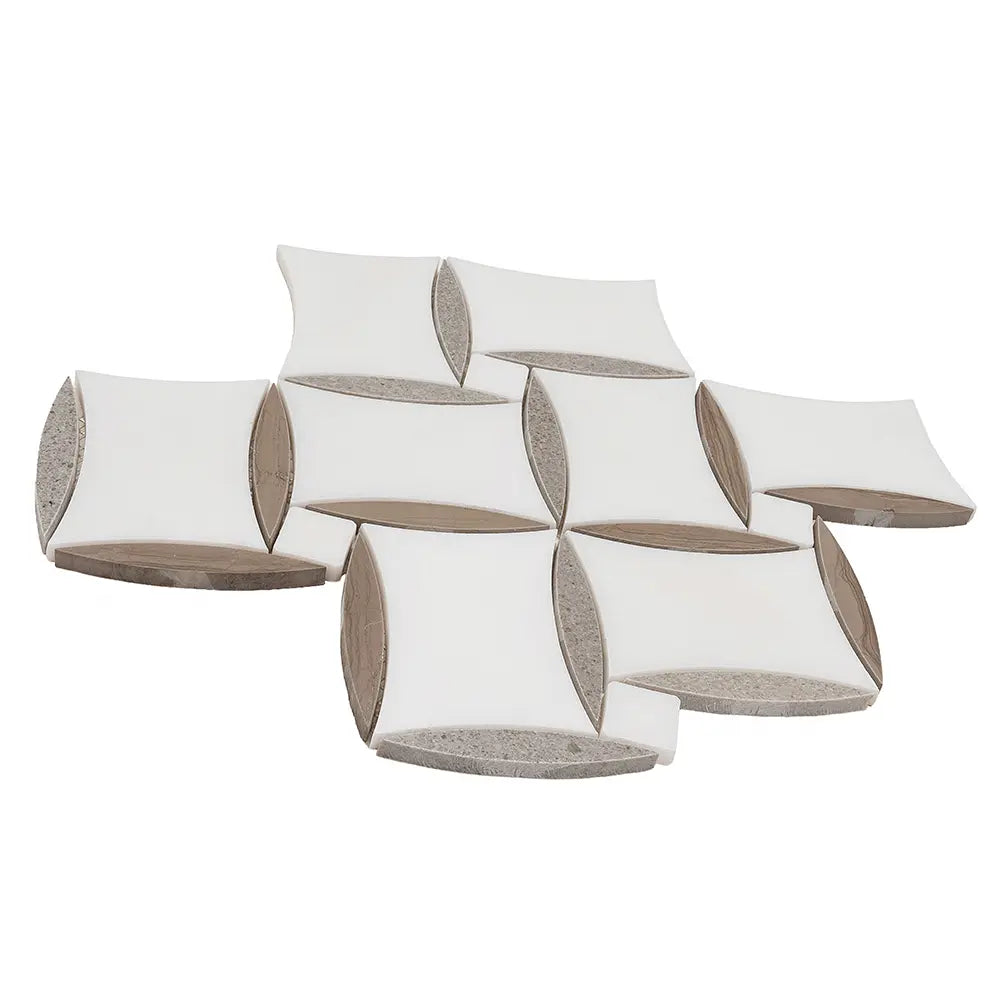 Provence Flower Carrara & Wooden Beige Waterjet Mosaic Tile | Tile Club
