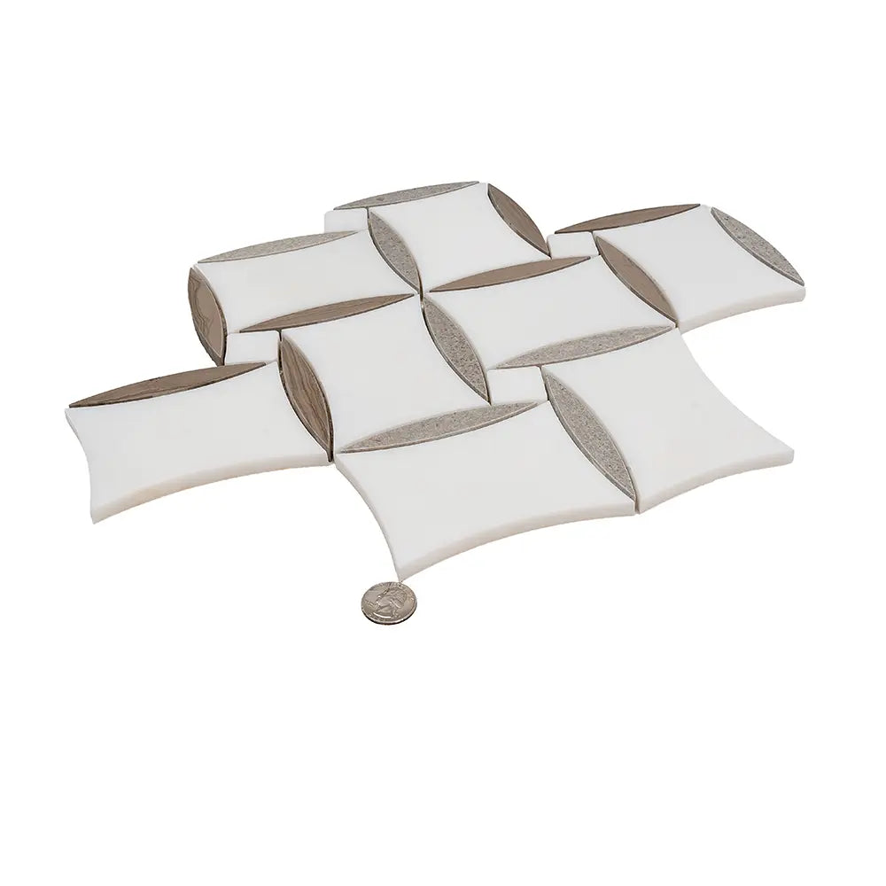 Provence Flower Carrara & Wooden Beige Waterjet Mosaic Tile | Tile Club