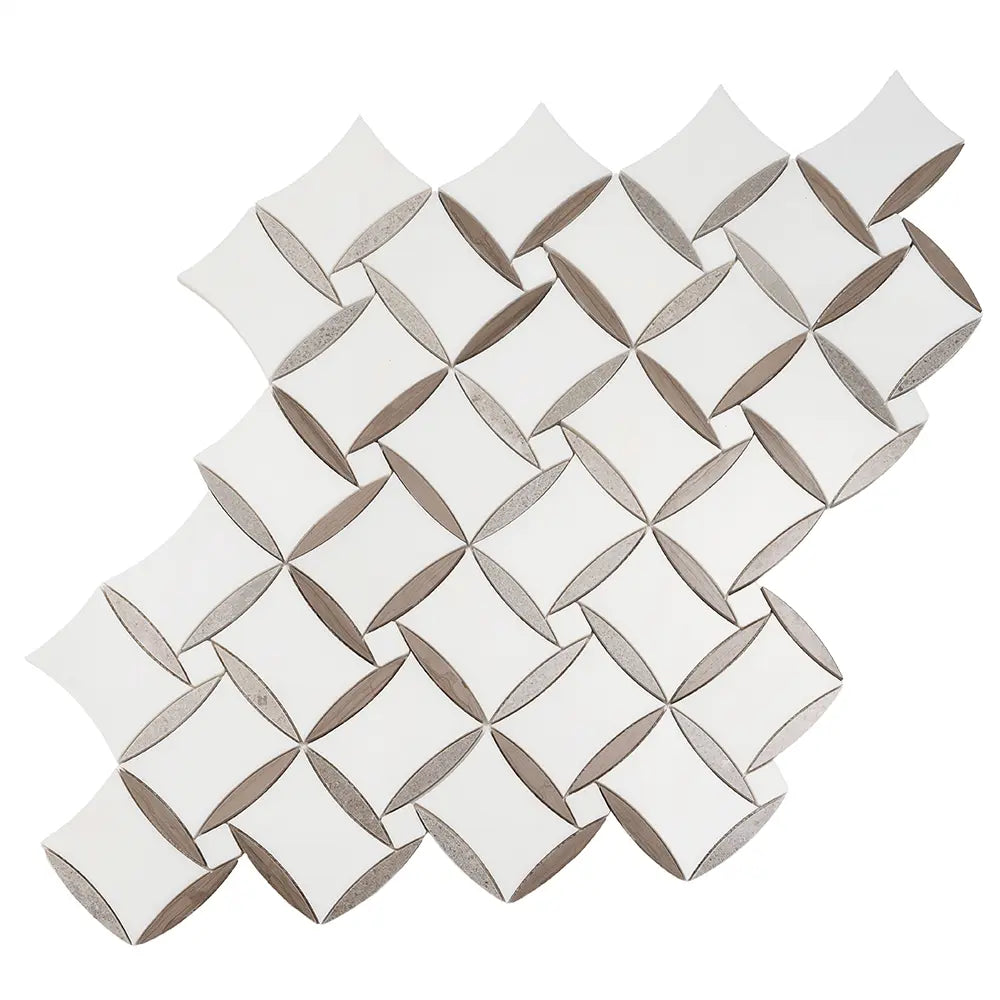 Provence Flower Carrara & Wooden Beige Waterjet Mosaic Tile | Tile Club