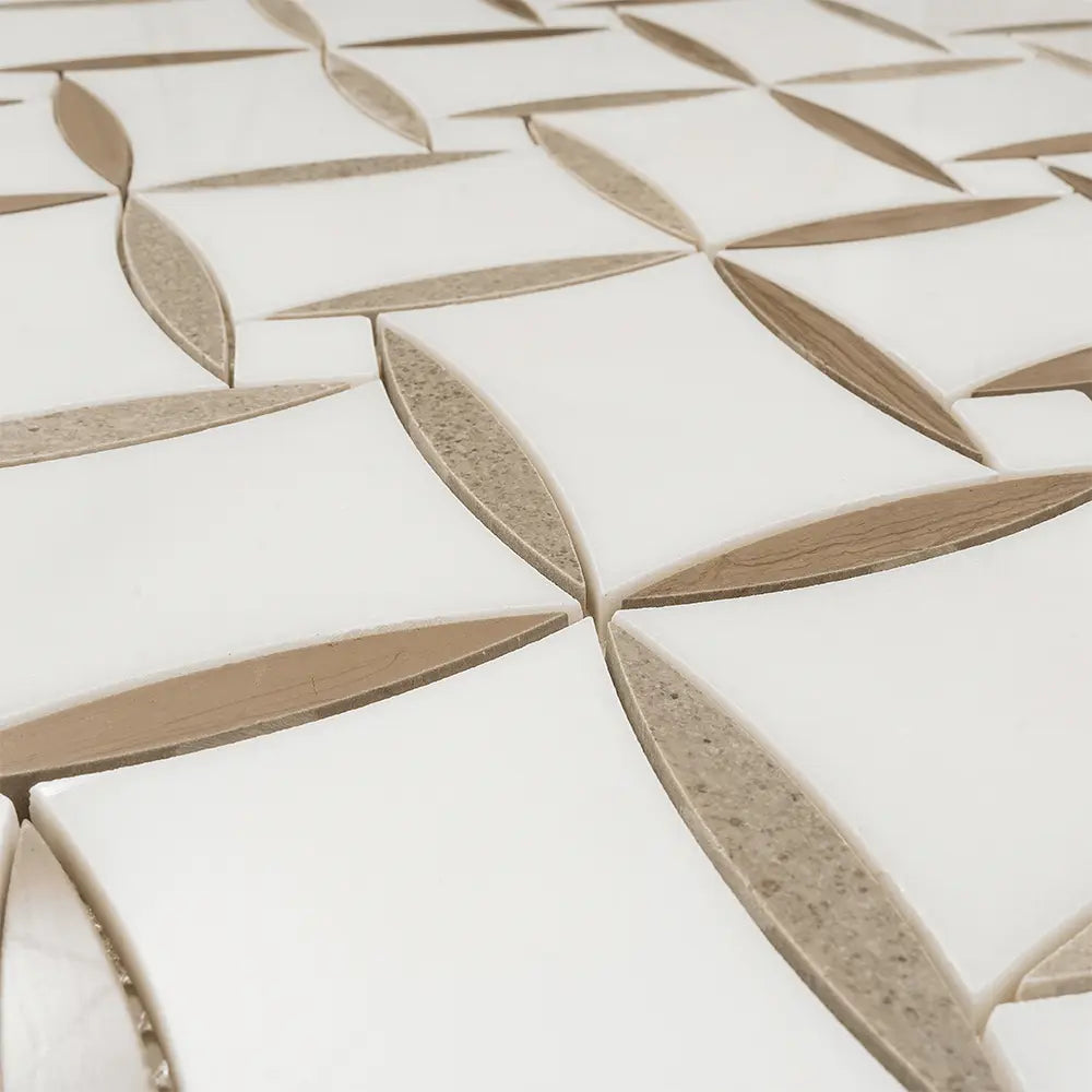 Provence Flower Carrara & Wooden Beige Waterjet Mosaic Tile | Tile Club