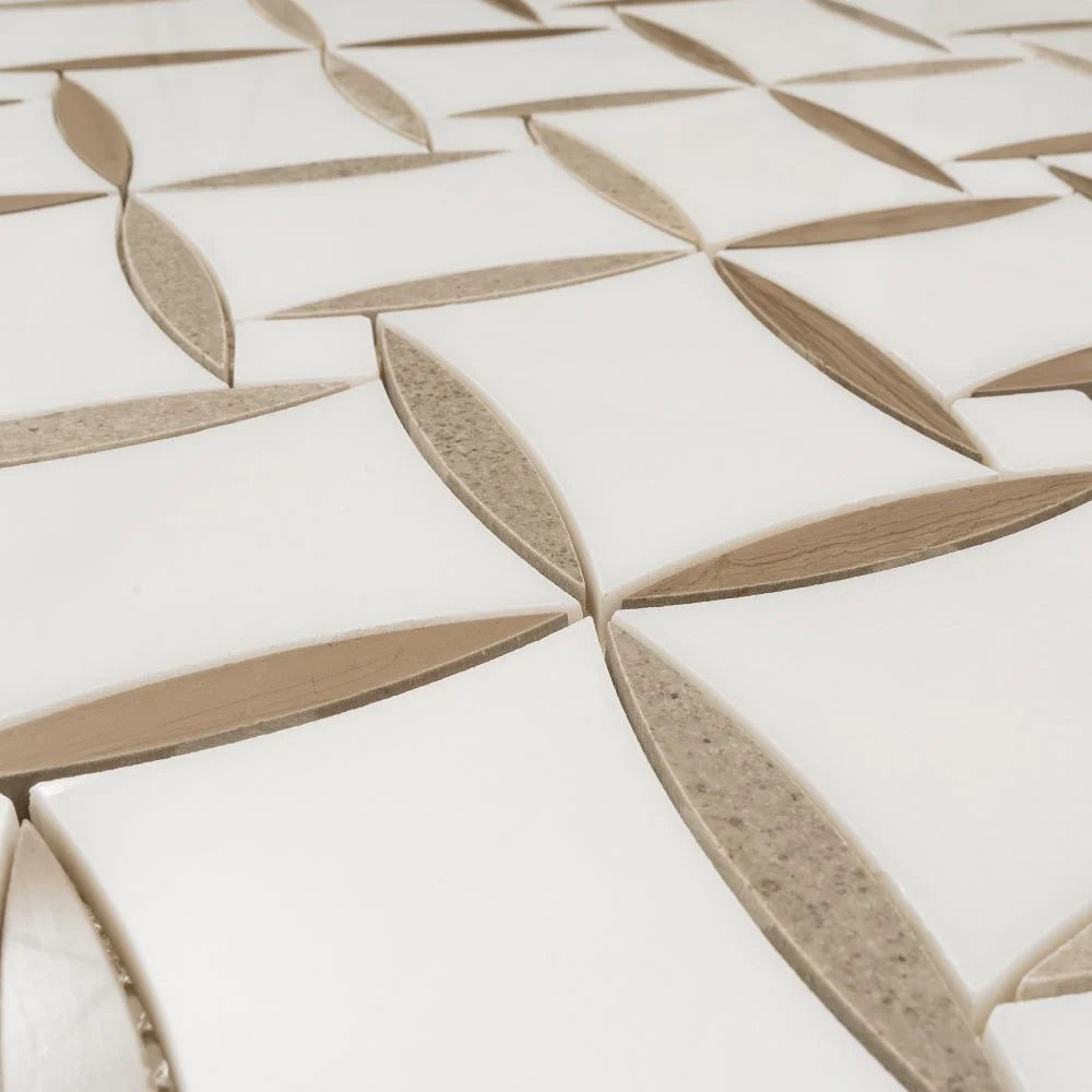 Daisy Paper White And Eastern Beige Mosaic Tile | Tile Club