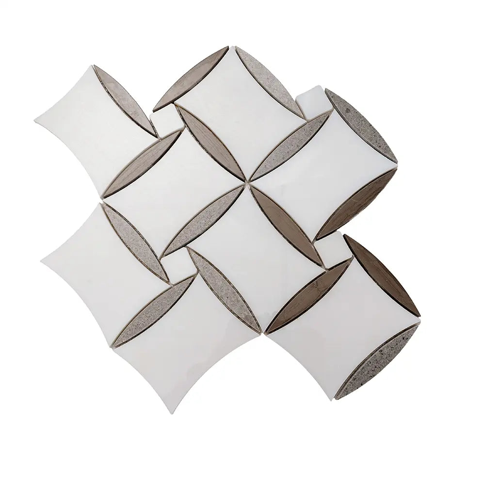 Provence Flower Carrara & Wooden Beige Waterjet Mosaic Tile | Tile Club