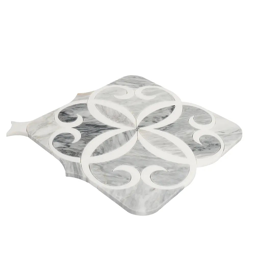Scroll Calacatta Bluette and Thassos Marble Mosaic Tile | Tile Club
