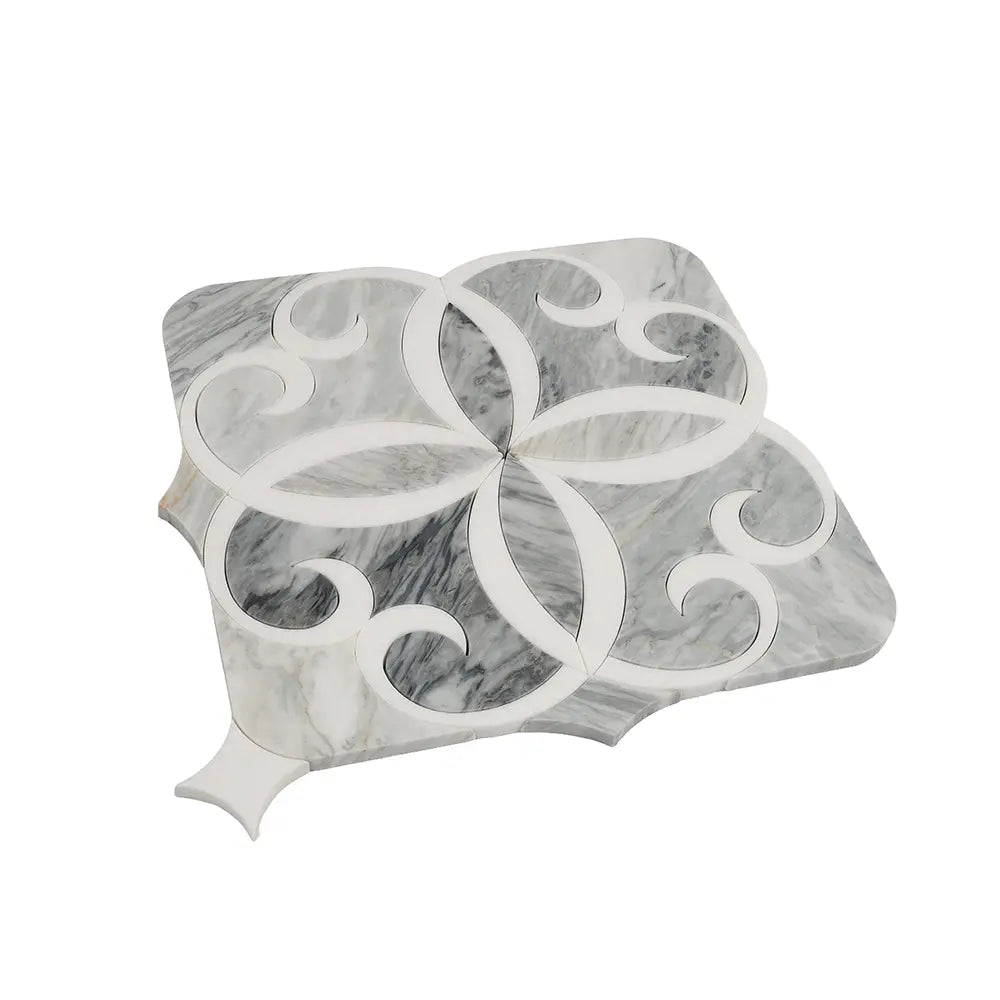 Scroll Calacatta Bluette and Thassos Marble Mosaic Tile | Tile Club