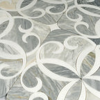 Scroll Calacatta Bluette and Thassos Marble Mosaic Tile | Tile Club