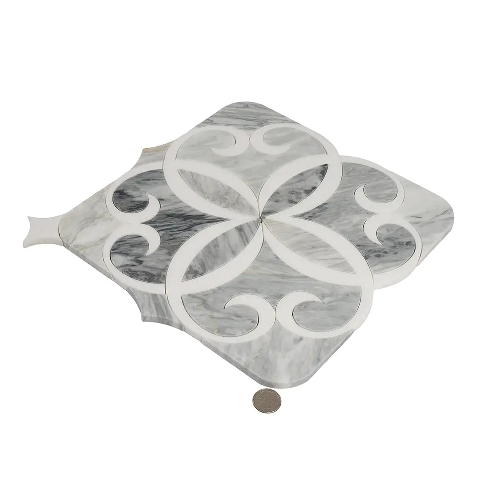 Scroll Calacatta Bluette and Thassos Marble Mosaic Tile | Tile Club