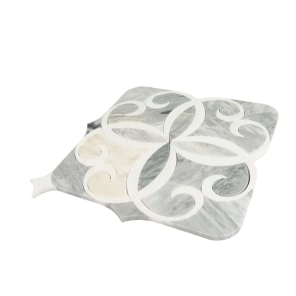 Scroll Calacatta Bluette and Thassos Marble Mosaic Tile | Tile Club