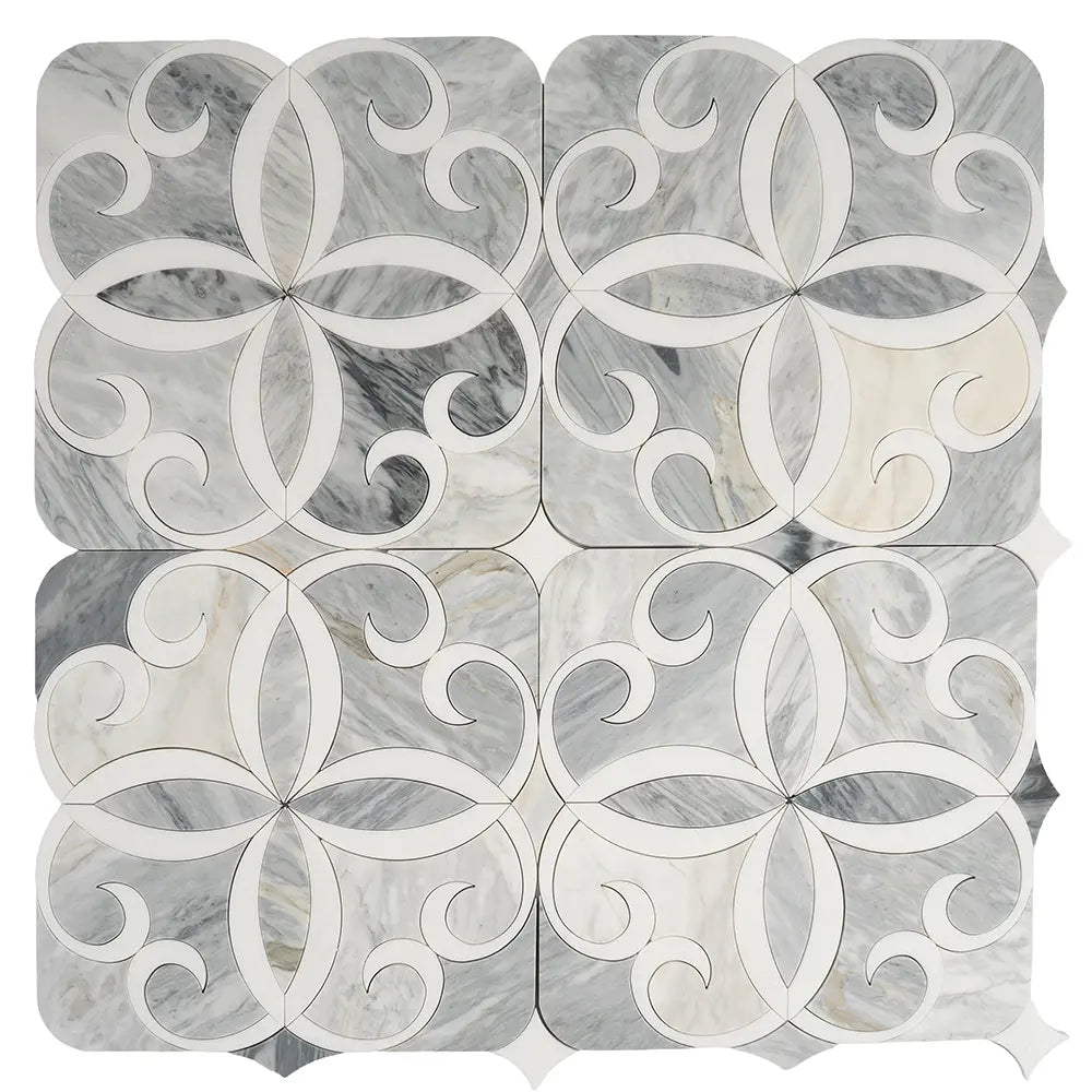 Scroll Calacatta Bluette and Thassos Marble Mosaic Tile | Tile Club