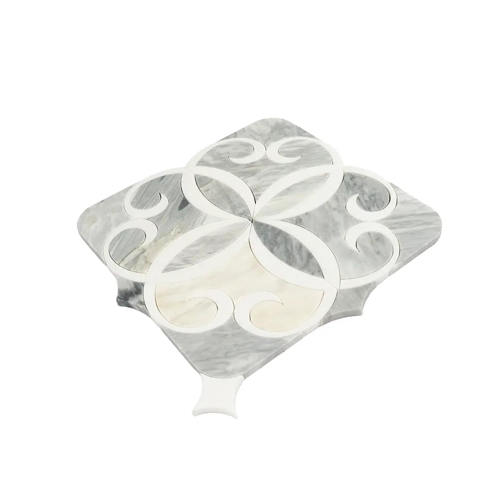 Scroll Calacatta Bluette and Thassos Marble Mosaic Tile | Tile Club