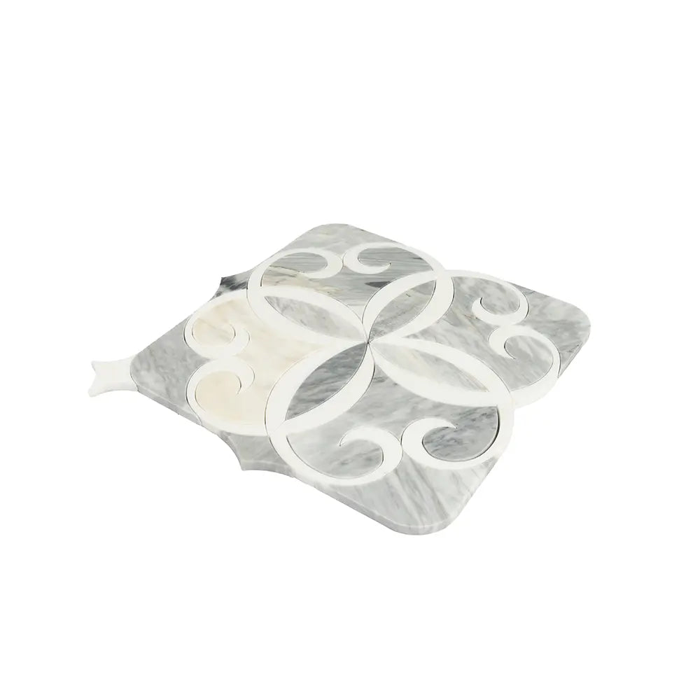 Scroll Calacatta Bluette and Thassos Marble Mosaic Tile | Tile Club